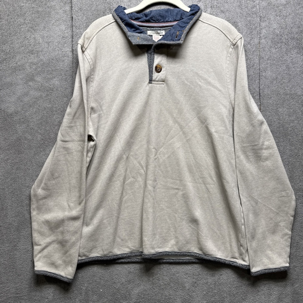 Carbon2Cobalt Sweater Mens M Beige Mock Neck Button Pullover Kinetic Layer